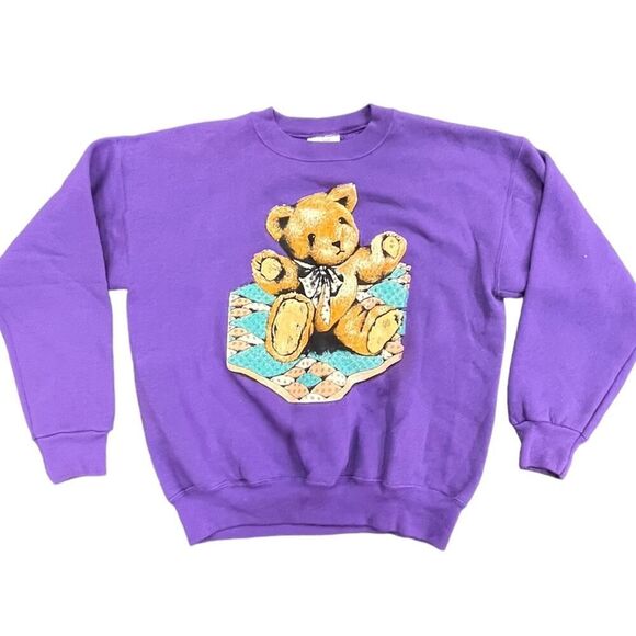 Y2K LEE Teddy Bear themed pullover purple sweatshirt size large UNISEX - Picture 1 of 6
